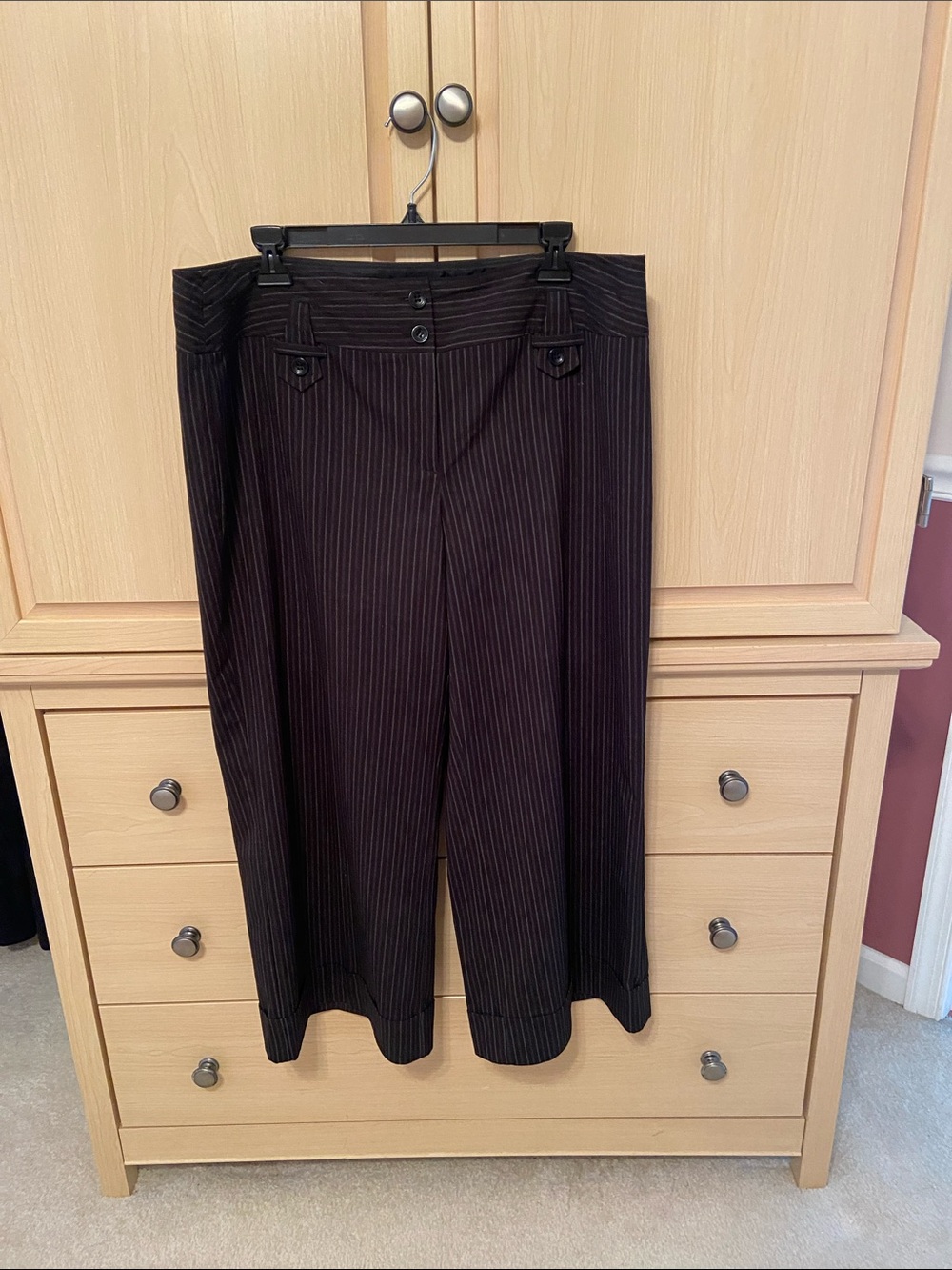 Women's Black Pinstripe Wide-Leg Dress Pants